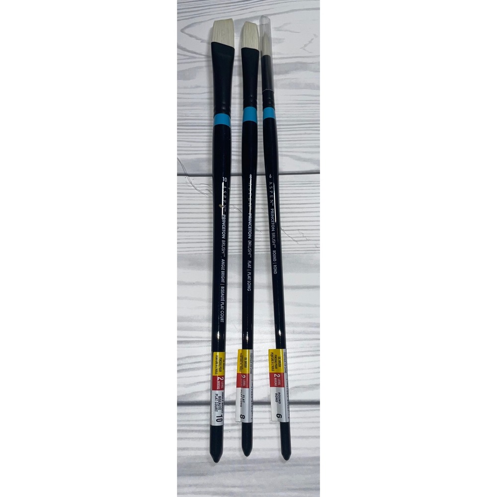 Princeton Aspen Brush Oil Paint Brush Set of 3 Round‎ Flat Angle Bright NWT